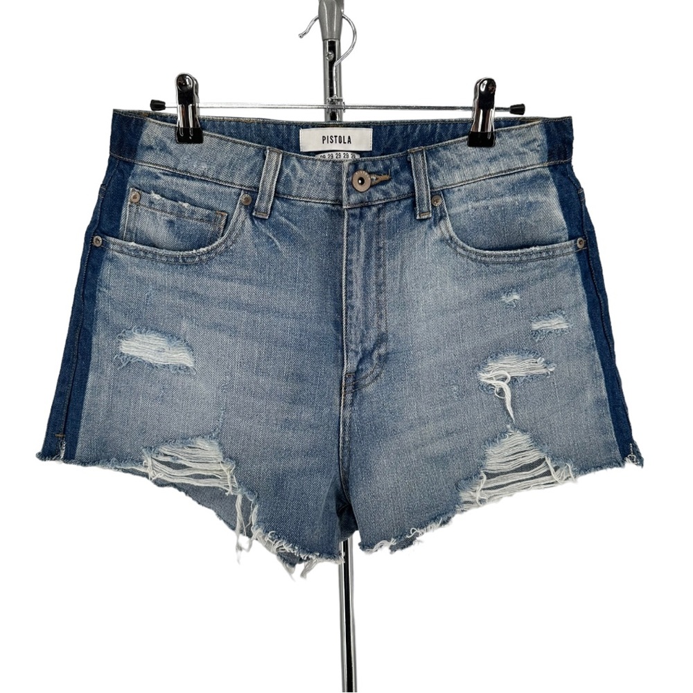 Pistola Distressed Raw Hem Cutoff Shorts with Contrast Navy Side Stripe size 29